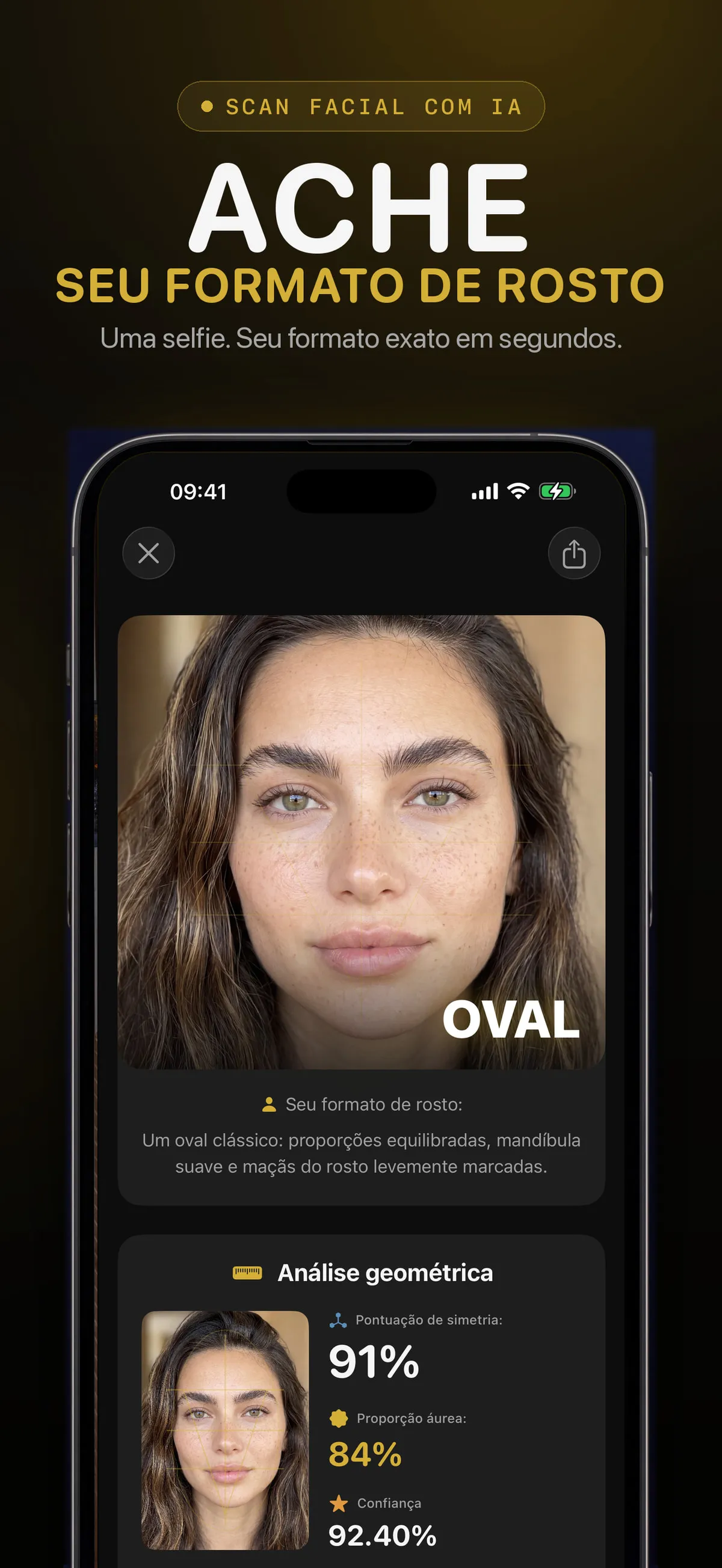 Tela do FaceForm com estimativa do formato do rosto