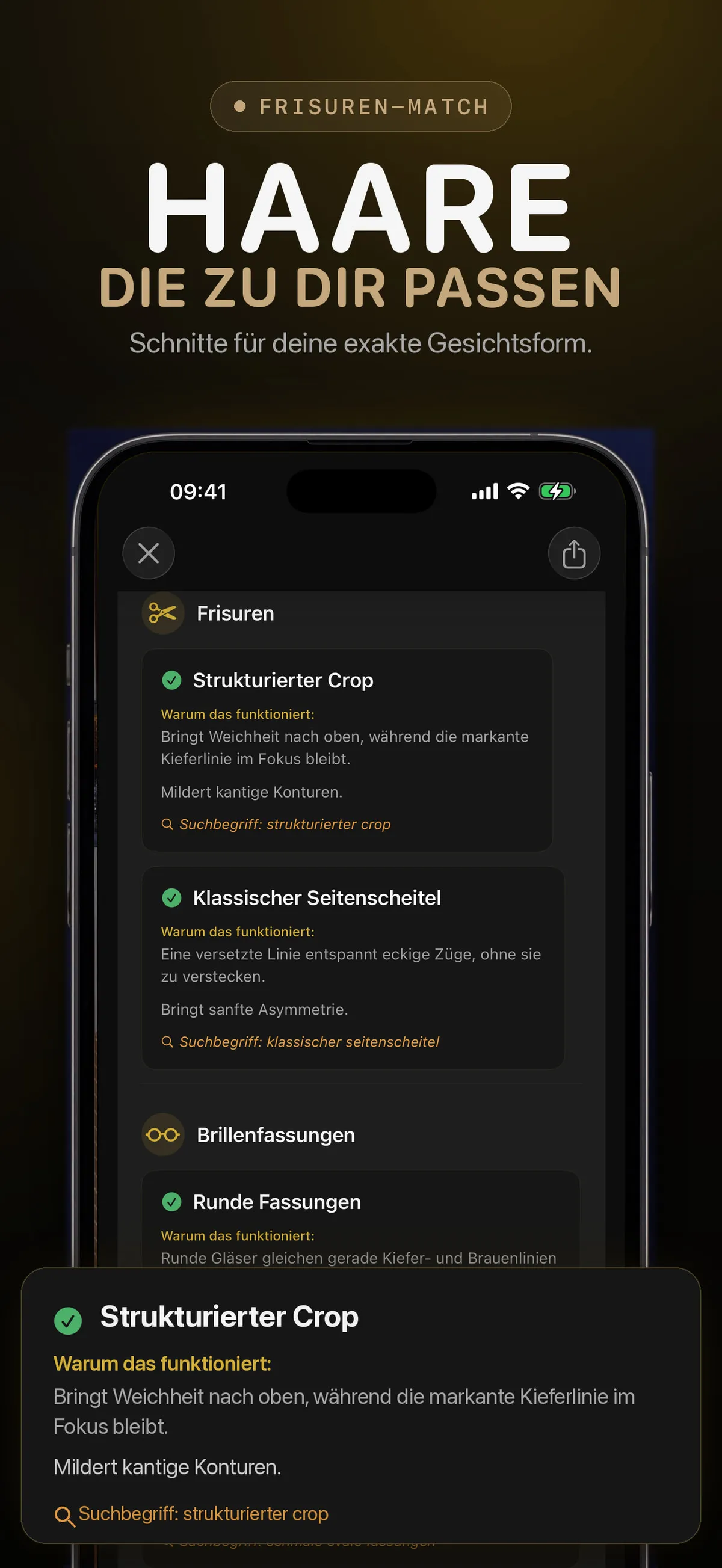 FaceForm-Bildschirm mit Frisurideen