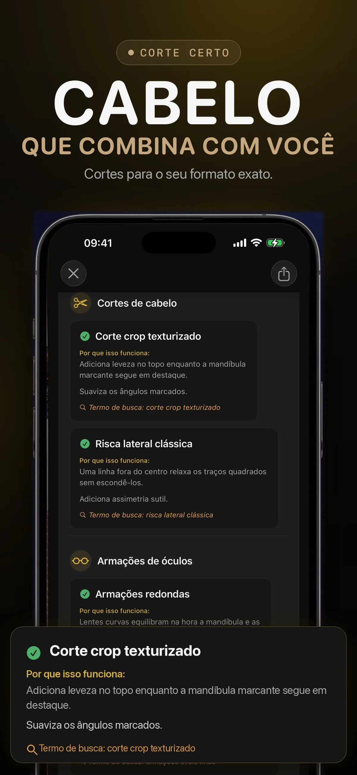 Tela do FaceForm com recomendações de penteados