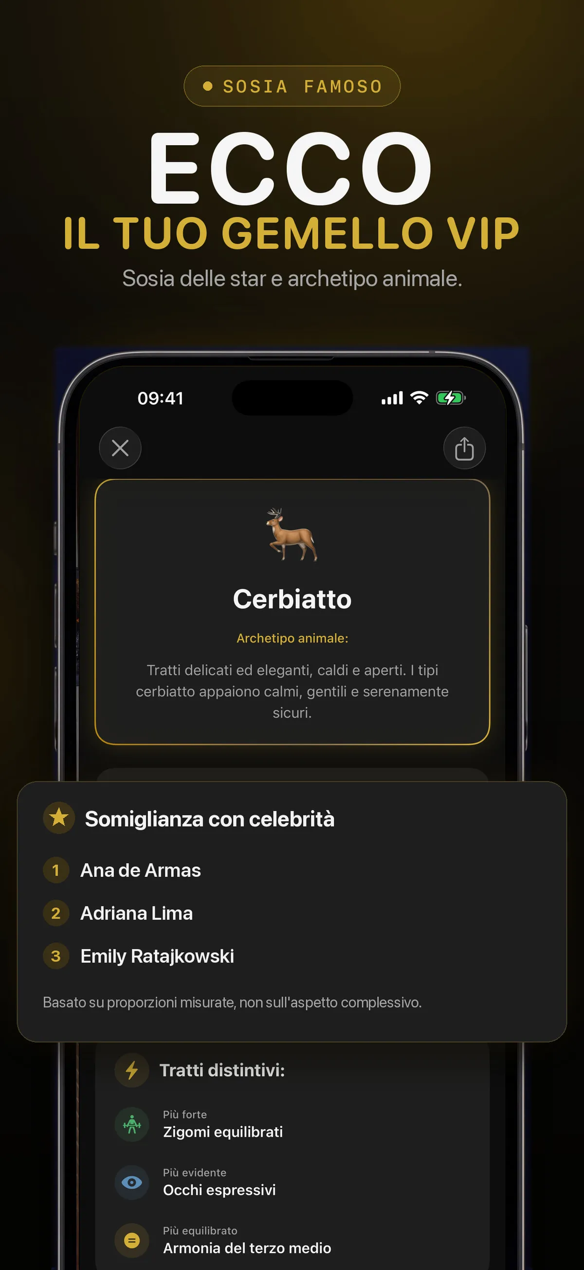 Schermata FaceForm con un confronto di somiglianza con una celebrità