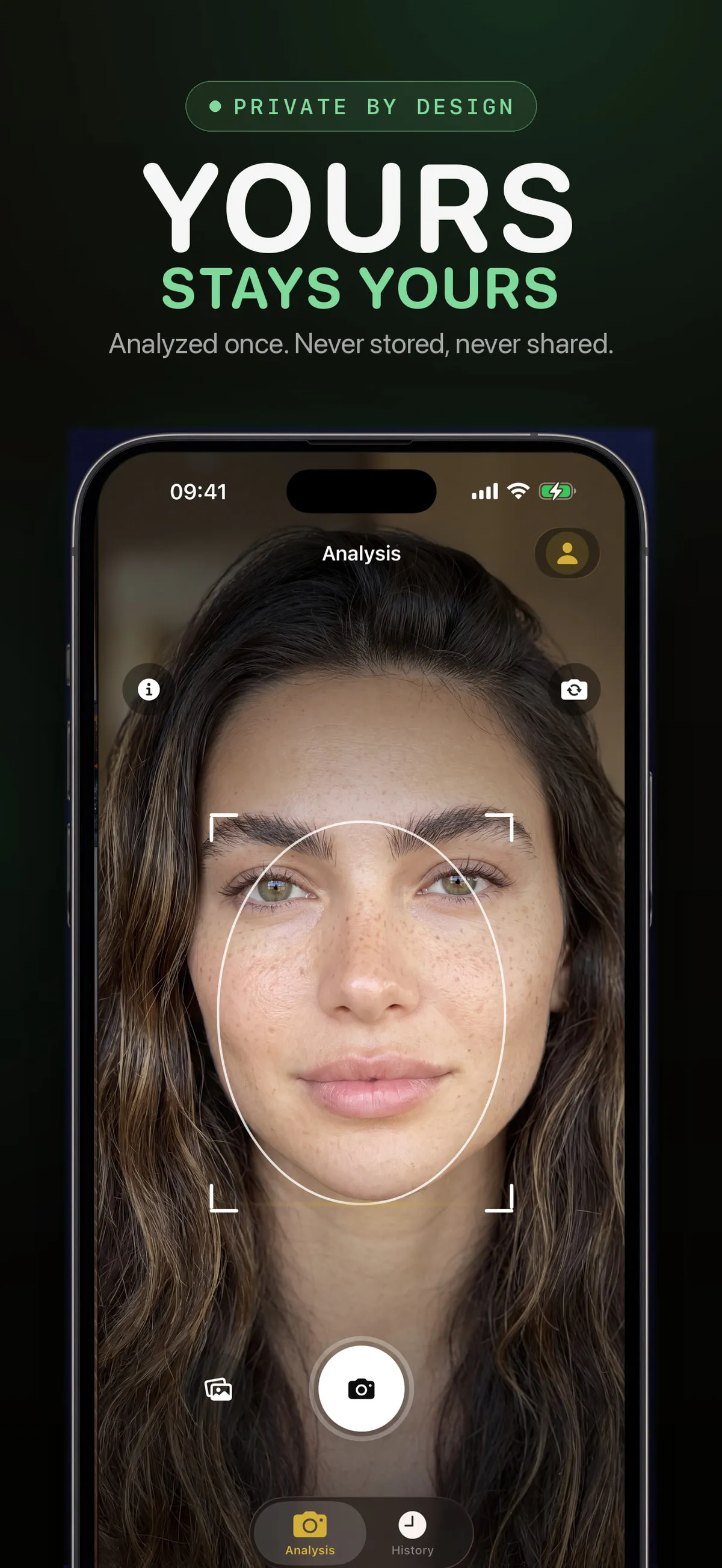 FaceForm app screen showing privacy information